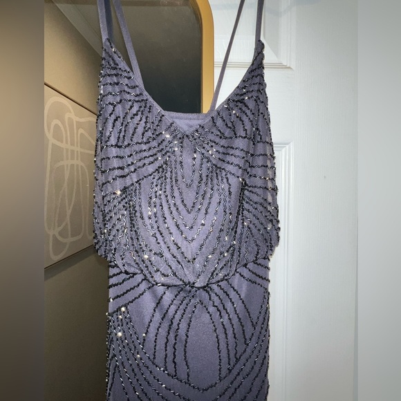 ADRIANNA PAPELL BEADED CHIFFON BLOUSON GOWN - GUNMETAL - Size 0 - Picture 4 of 10